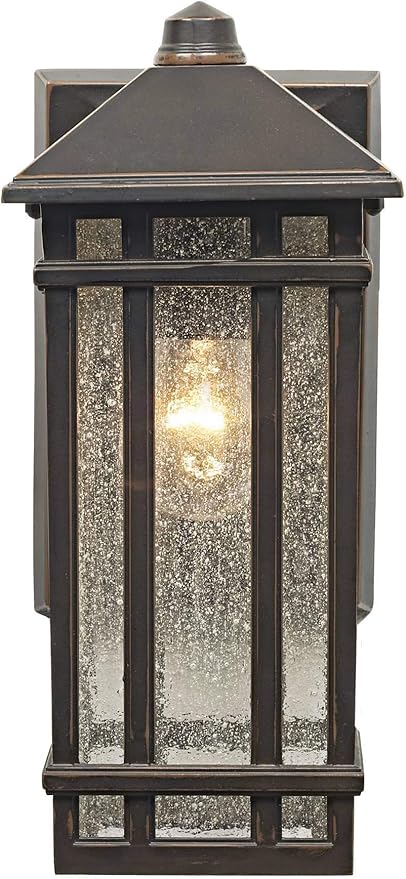 Kathy Ireland Sierra Craftsman Art Deco Outdoor Wall Light Fixture Rubbed Bronze Metal 10 1/2" Frosted Seeded Glass | Lumora