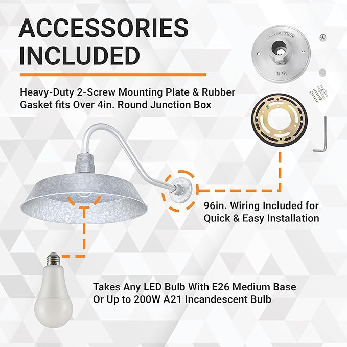 17in. Galvanized Finish Outdoor Gooseneck Barn Light Fixture with 22in. Long Extension Arm - Wall Sconce Farmhouse | Lumora