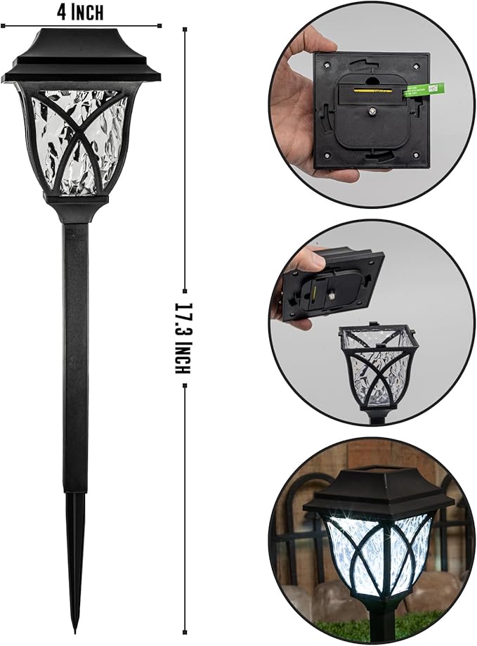 Crosslight Solar Powered Pathway Lights (6 Pack) - Collin Outdoor LED Lights, Waterproof for Garden, Yard, Patio, Lawn, Walkway - Decorative Ground Stake Lighting | White