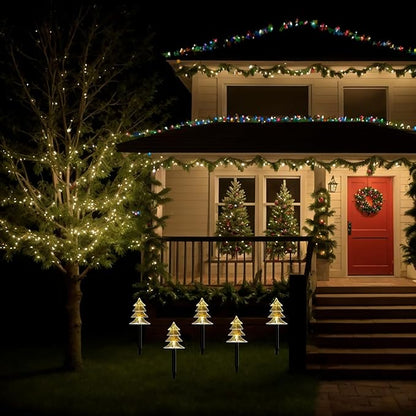 Christmas Solar Pathway Lights Outdoor, Waterproof Christmas Tree Garden Lights with 2-Lighting Modes, Set-of-5 Walkway Solar LED Lights for Yard Lawn Patio Landscape Wedding Decorations(Warm White)