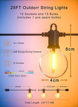 Outdoor String Lights, 25FT Patio Lights with 13 Shatterproof G40 Globe Bulb(1 Spare), Waterproof Connectable | Lumora