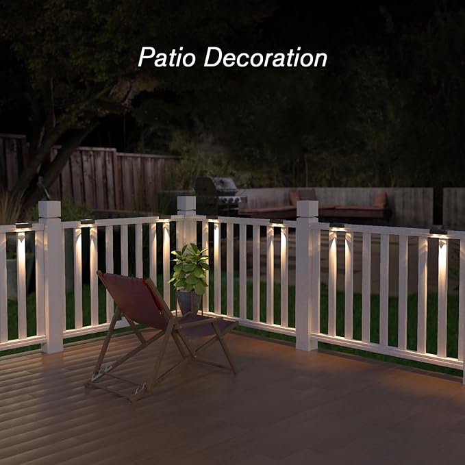 Bridika 8 Pack Solar Deck Lights - Outdoor Waterproof, Lens Led 30 Lm Bright, Solar Powered, Warm White for Steps, Stairs, Railings, Patios, and Backyard
