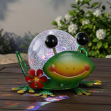 Solar Lights Outdoor Frog Garden Decor with Crackle Glass Globe Lights - Cute Metal Frog Decor for Yard Lawn Patio | Lumora