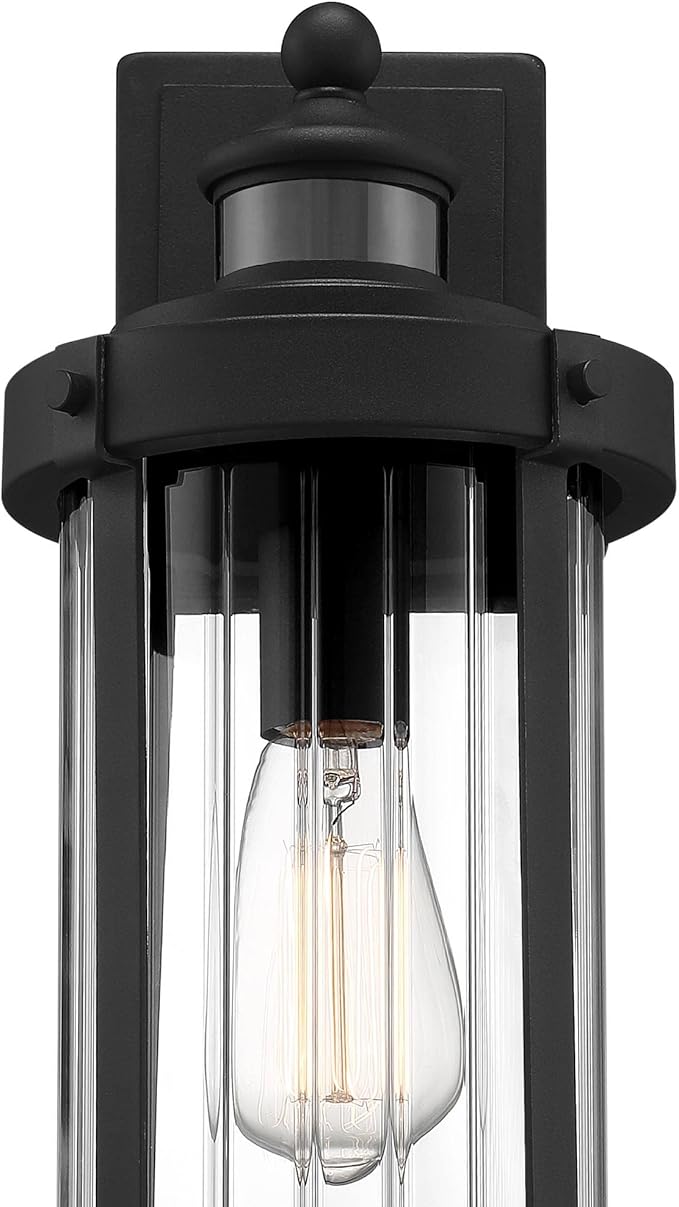 John Timberland Stan Modern Industrial Outdoor Wall Light Fixture Textured Black Metal 15" Clear Ribbed Glass for Exterior House Porch Patio Outside Deck Garage Yard Front Door Garden Home