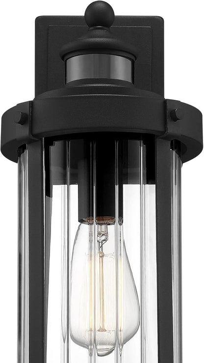 John Timberland Stan Modern Industrial Outdoor Wall Light Fixture Textured Black Metal 15" Clear Ribbed Glass for Exterior House Porch Patio Outside Deck Garage Yard Front Door Garden Home