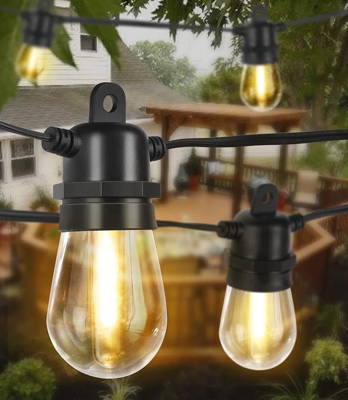 DGE Outdoor LED String Lights 48FT Patio Shatterproof & Waterproof IP65, 18 AWG UL Listed Wire Bright String Light for Patio, Backyard, Gazebo, Porch, Wedding Party