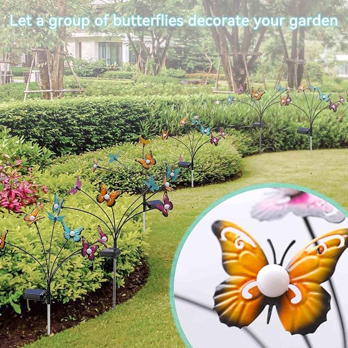 Solar Butterfly Lights Outdoor,2 Pack 8 LED Solar Firefly Lights Waterproof Color Changing Solar Outdoor Lights Butterflies Solar Swaying Lights,Butterfly Decor for Yard Patio Pathway Lawn