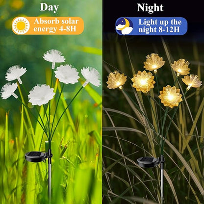Solar Lights Outdoor Garden Decorative 4 Pack, Solar Flower Swaying Light for Outside, Yard, Patio, Pathway Decoration, Warm White