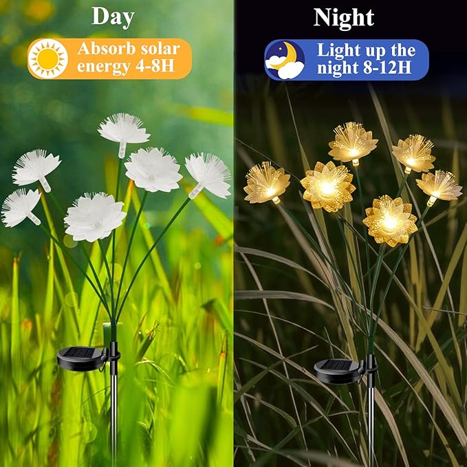 Solar Garden Lights, Solar Flower Swaying Light for Outside, Yard Patio Pathway Decoration, Warm White (2Pack)