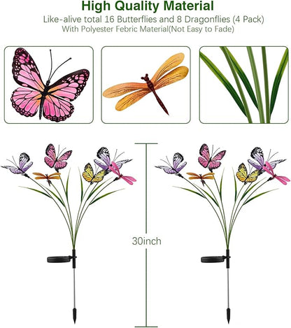 Aiscool Solar Garden Lights, 4 Pack Swaying in The Wind Outdoor Butterfly Stakes Swaying Dance Outside Yard Lawn Patio Pool Decorative Solar Powered Pathway Summer Decoration, IP65 Waterproof