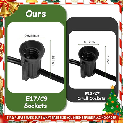 Minetom C9 Light Strand, 100 FT Christmas Stringer with 100 Sockets for Outdoor Patio Light, Connectable, Intermediate Base (C9/E17) - 12" Spacing, Black Wire, Note (Only Use for C9 LED Bulbs)