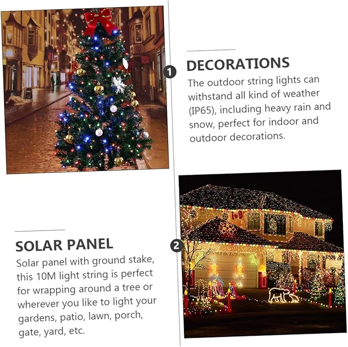 Uonlytech 2 Sets 10M Waterproof Solar LED String Lights 100 LED Outdoor Fairy Lights for Garden Trees Decor | Lumora