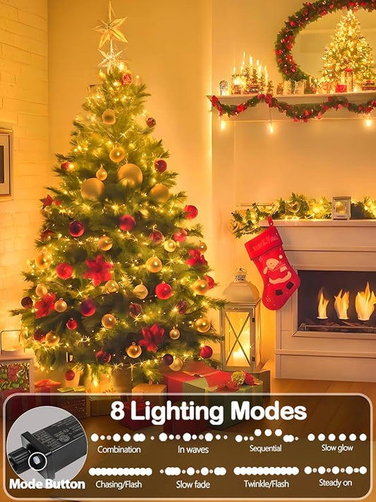 99FT 300 LED Christmas Decoration Lights Outdoor/Indoor, Memory Function & Timer & 8Modes, UL Certified, Green Wire Waterproof String Lights for Christmas Tree Holiday Party Garden Decor (Warm White)