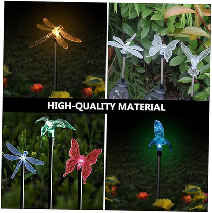 ARTIBETTER 2pcs Solar Stick Lamps Dragonfly Hummingbird LED Lawn Lights Solar Garden Decor Pathway Outdoor Landscape Lighting Energy Saving