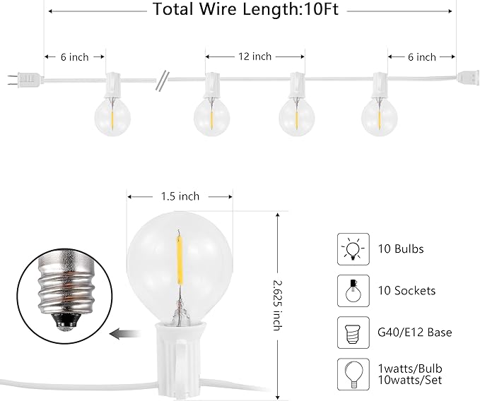 SAFAVIEH Lighting Collection Chiera White 10-Foot LED Outdoor String Lights