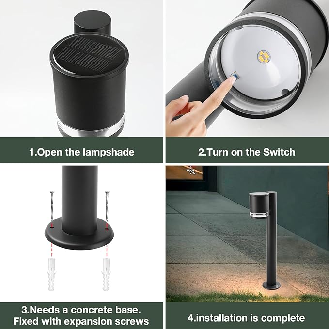 Solar Landscape Pathway Lights Outdoor LED Waterproof Solar Driveway Lights 24in Black Floor Lamp Low Voltage for Lawn Walkway Driveway Patio,3000K