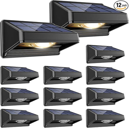 Solar Fence Lights Outdoor, Warm White, Bright Led Fence Powered Lights Outdoor Waterproof Solar Powered Wall Lighting, Dusk to Dawn Solar Deck Light for Backyard/Railing/Step/Patio/Porch (12 Pack)