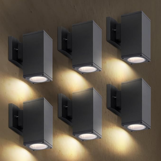 ASD 1 Light Square LED Indoor & Outdoor Wall Light Fixture | 9W 1000LM 3000K-5000K 120V Cylinder Up Down Lights | Dimmable Exterior Wall Sconce | Front Door, Porch, Patio | Black, ETL 6 Pack