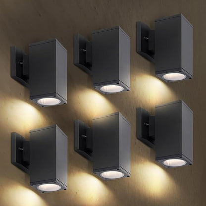 ASD 1 Light Square LED Indoor & Outdoor Wall Light Fixture | 9W 1000LM 3000K-5000K 120V Cylinder Up Down Lights | Dimmable Exterior Wall Sconce | Front Door, Porch, Patio | Black, ETL 6 Pack