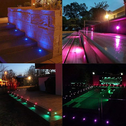 Outdoor Deck Lights Waterproof Multi Color RGB Stainless Steel Outdoor Decoration Lights for Yard Garden Recessed Wood Landscape Pathway Patio Step Stairs (10 Pack,Silver Border)