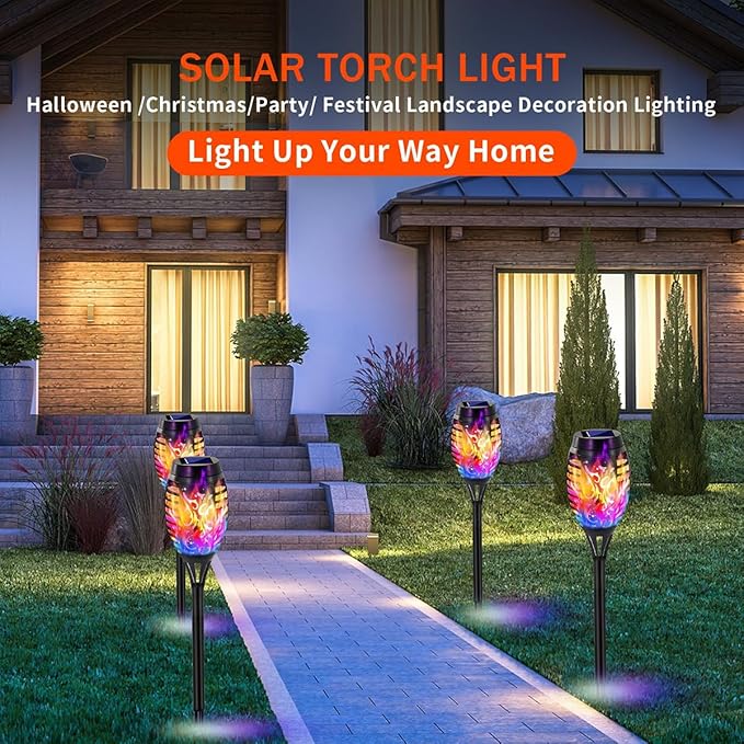 Solar Lights Outdoor, Solar Torch Lights with Flickering Flame,Waterproof Outdoor Garden Lights for Outside Patio Pathway Yard Decorations(6/8/1-/12/16/18/24, Multicolor) (8)