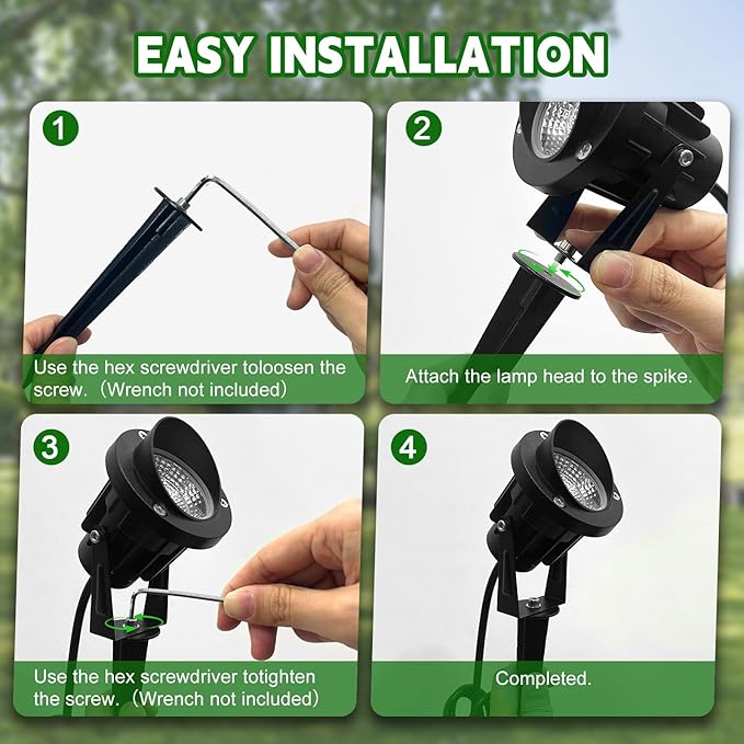 Romwish Outdoor Spotlight 3000K Warm White,12W LED Spot Lights Outdoor for Yard Garden Tree, 120V Plug in Landscape Lighting with IP65 Waterproof for Lawn Decorative, 12 Pack