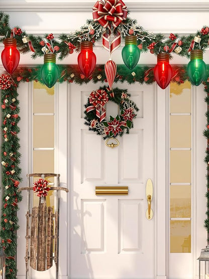 SUNSGNE Red and Green Giant Christmas Lights, 16FT Red and Green LED Christmas Lights with 10 Count 5'' Clear Glossy LED Bulbs for Xmas Roofline Patio Backyard Decorations