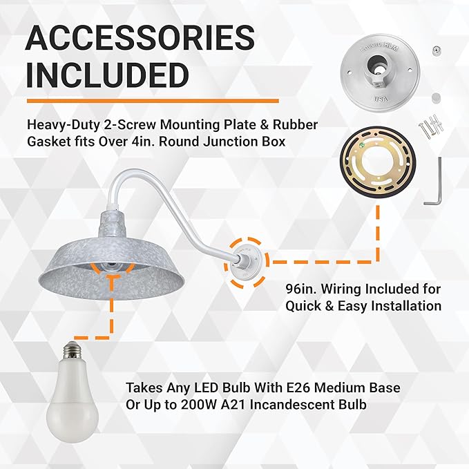 14in. Galvanized Finish Outdoor Gooseneck Barn Light Fixture with 22in. Long Extension Arm - Wall Sconce Farmhouse | Lumora