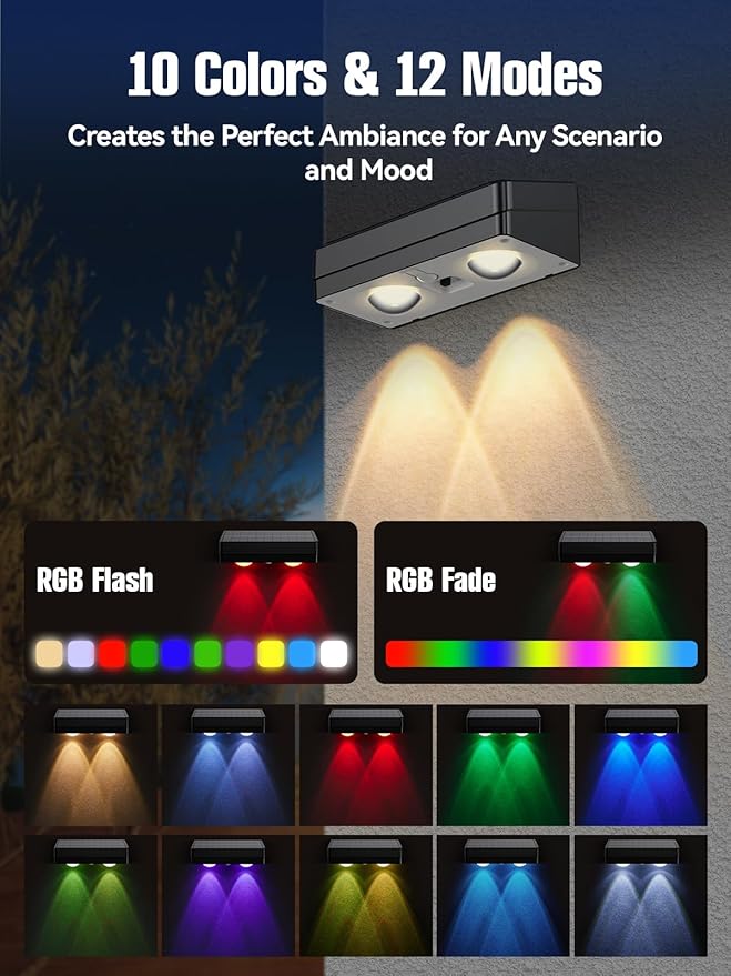 ZSYIQIX Solar Fence Lights 8 Pack, RGB Fence Solar Lights Outdoor Waterproof Led, 12 Modes Color Changing Outside | Lumora
