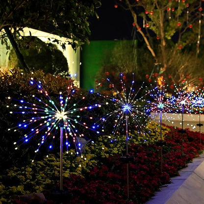Solar Garden Firework Lights Outdoor Waterproof, 2 Pack 150 LED 8 Lighting Modes Sparklers Solar Twinkling Starburst Lights for Yard Flowerbed Pathway Fence Decorations, Multicolor