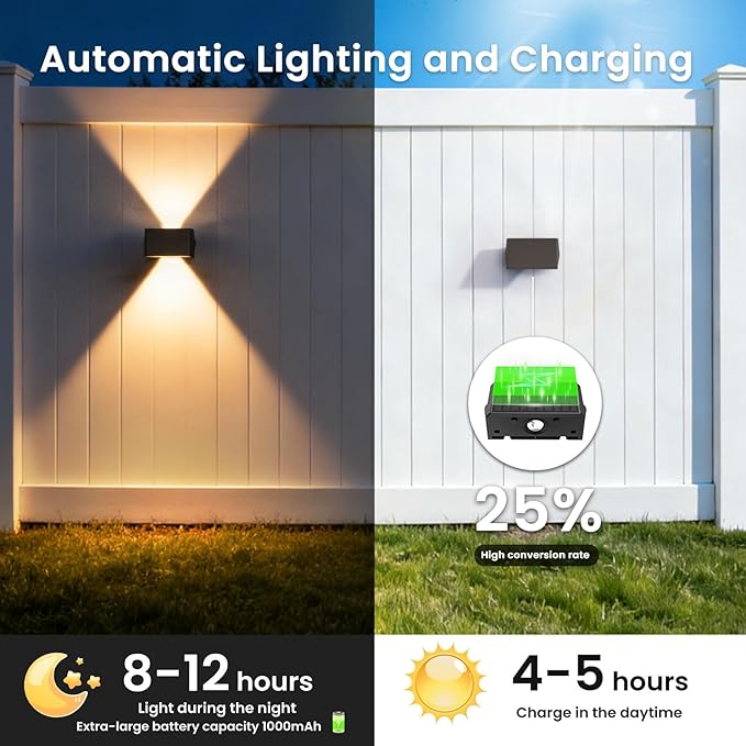 Solar Fence Lights Outdoor, 10-Pack Fence Lights Solar Powered with Up/Down Buttons, IP67 Waterproof for Outside, 120LM Auto Dusk to Dawn for Wall/Patio/Yard/Railing/Deck/Pathway (White & RGB)