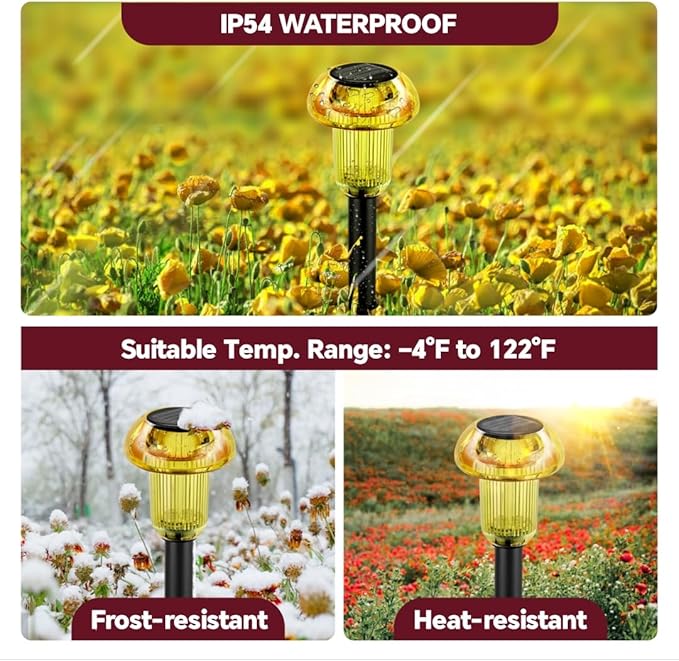 Easter Solar Pathway Lights Outdoor Decorative 4 Pack, Yellow LED Mushroom Solar Lights Outdoor Waterproof Solar | Lumora