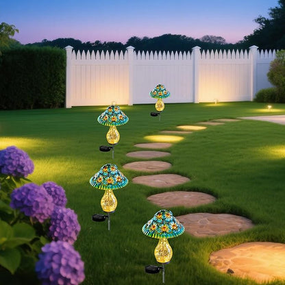 Solar Outdoor Lights, Hand-Blown Glass Mushroom Solar Lights Outdoor with Metal Ground Spikes, Decorative Solar Lights for Outdoor Garden Yard Lawn Porch Backyard Pathway, Gifts for Mom Women (Blue)