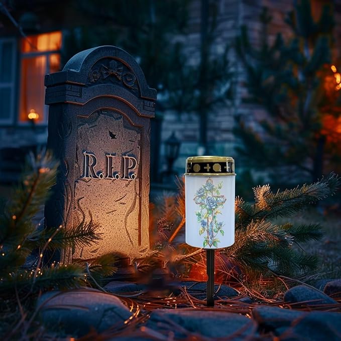 Cemetery Decorations for Grave Blue Solar Cross for Cemetery Grave Auto On/Off LED Solar Light for Landscape Outdoor Cemetery Decor Memorial Gifts