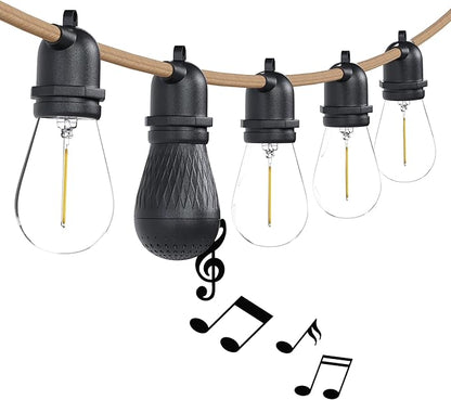 Freespirit Recreation 16.5FT Waterproof Outdoor String Lights - 3 Bluetooth Speaker Outdoor Party Lights with 7 LED Light Bulbs - Perfect for 12V DC, Hanging Lights for Outside Deck Porch & More