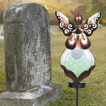 HUYIENO Solar Angel Garden Stake Lights 38inch Colored-Painted Outdoor Waterproof Memorial Garden Decor 2 Lighting Modes Cemetery Decorations for Grave for Remembrance Gifts & Sympathy Gifts Dress