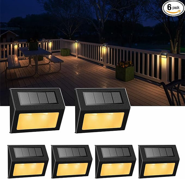 XLUX Solar Lights for Steps Decks Pathway Yard Stairs Fences, LED lamp, Rainproof, Black Metal Housing, 6 Pack | Lumora