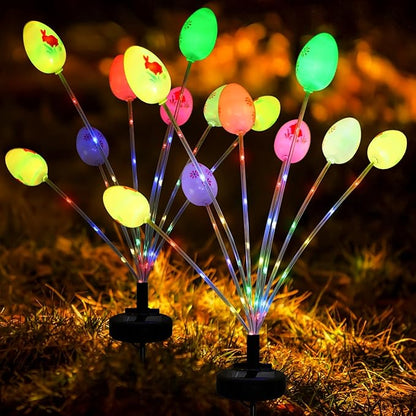 2 Packs Solar Easter Decorations Outdoor Stake Lights, LED Egg Lights for Easter Decor, Waterproof Solar Stake Light for Lawn Pathway Landscape Yard Porch Patio(Color:Colorful)