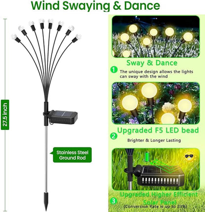 SUNYAO Solar Swaying Garden Light - 4 Pack New Upgraded Solar Garden Lights, 16LEDs Sway by Wind, Yard Patio Pathway Decoration, High Flexibility Iron Wire & Heavy Bulb Base, Warm White