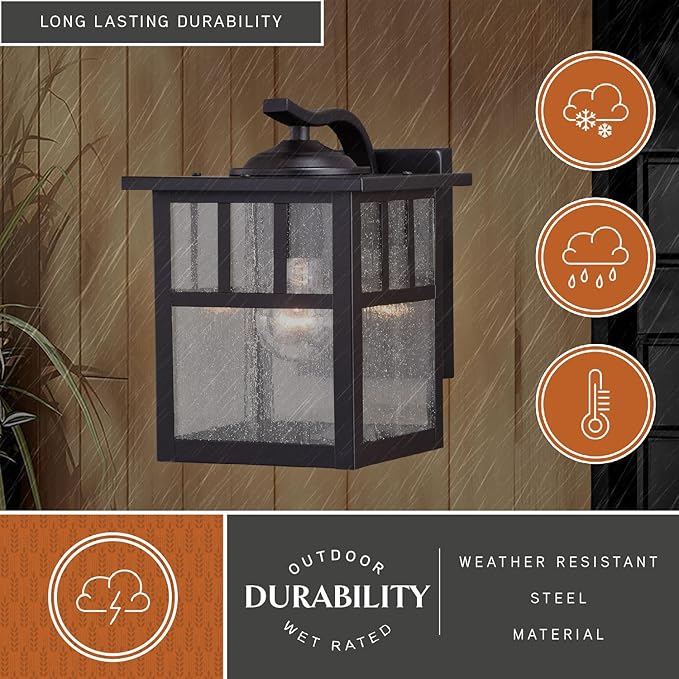 VAXCEL Mission 9.5 in. H 1-Light Oil Burnished Bronze Mission Outdoor Wall Sconce Made of Durable Steel, Clear | Lumora