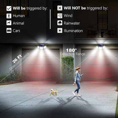 AmeriTop Solar Lights Outdoor, 2 Pack 128 High Brightness LED Cordless Solar Motion Sensor Lights; 3 Adjustable Heads, 270°Wide Angle Illumination, IP65 Waterproof, Security Flood Light