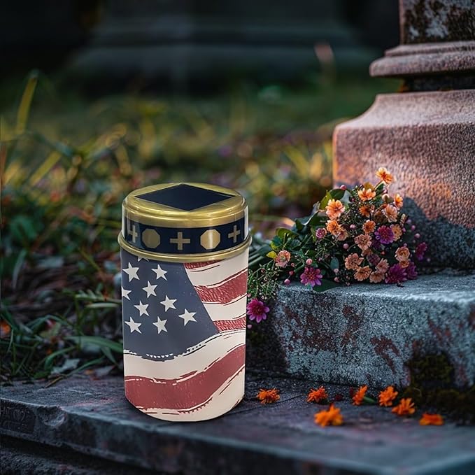 Cemetery Solar Stake Lights Patriotic American Flag Bright Solar Powered Lights