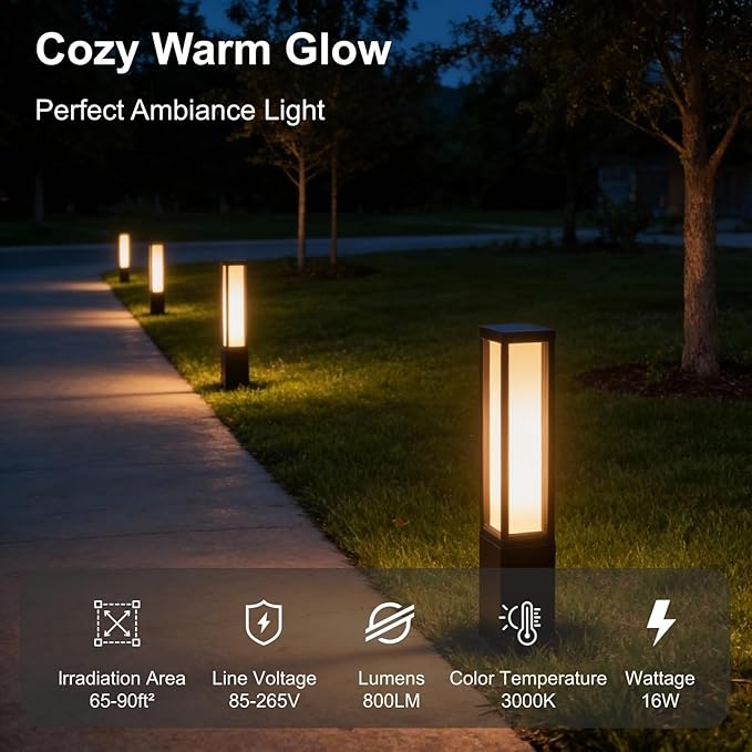 SkyGlow 26" Bollard Light, 120V/12V Aluminum LED IP65 Waterproof Outdoor Modern Landscape Path Lights 3000K Curb Appeal Hardwired for Garden Pathway Lawn Patio Courtyard Driveway Commercial