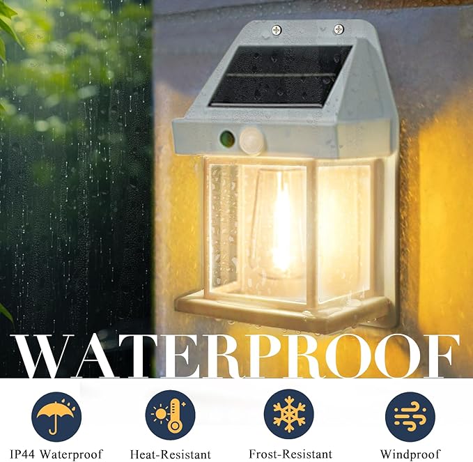 Outdoor Solar Powered Wall Sconce Lights Dawn to Dusk 8.2" H White Motion Sensor 3 Lighting Modes for Porch Garage House Patio Shed Barn Door Yard Outside Decorative Waterproof -2 Pack