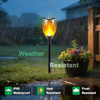 Solar Torch Lights with Flickering Flame, Fire Effect Garden Light, Auto On/Off Dust to Dawn, Outdoor Waterproof Landscape Decoration, Solar Powered Security Torch Light for Patio, 4 Pack