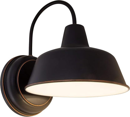 Design House Mason Farmhouse Gooseneck Barn Light, Outdoor Exterior Porch or Patio Wall Light Fixture, Oil Rubbed Bronze, 8 Inch Diameter, 2-Pack, 589218-ORB
