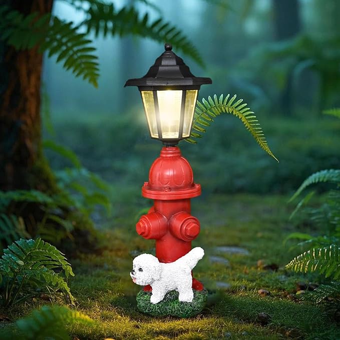 Dog Fire Hydrant Solar Decorative Light, Solar Light Outdoor, Garden Statue Solar Lights, Solar Lights Outdoor Waterproof Pathway for Dog Party Garden Lawn Outdoor Decorations (Red)