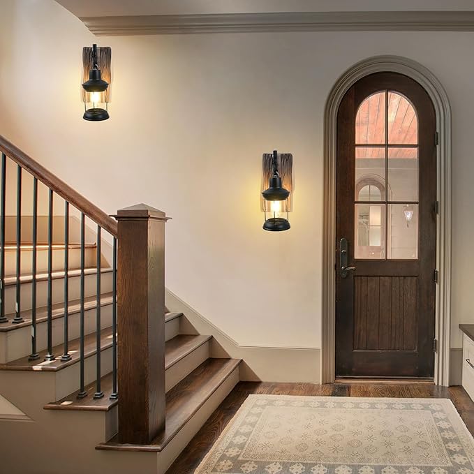 Rustic Wall Light Fixtures Vintage Wall Sconces Sets of 2 Farmhouse Antique Wooden Wall Lamps with Clear Glass | Lumora