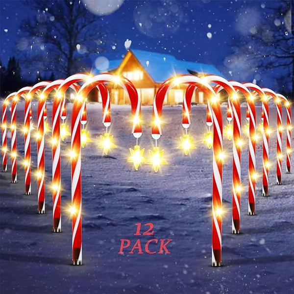 12 Pack Outdoor Christmas Decorations Solar Candy Cane Lights Solar Christmas Pathway Lights Outdoor Waterproof | Lumora