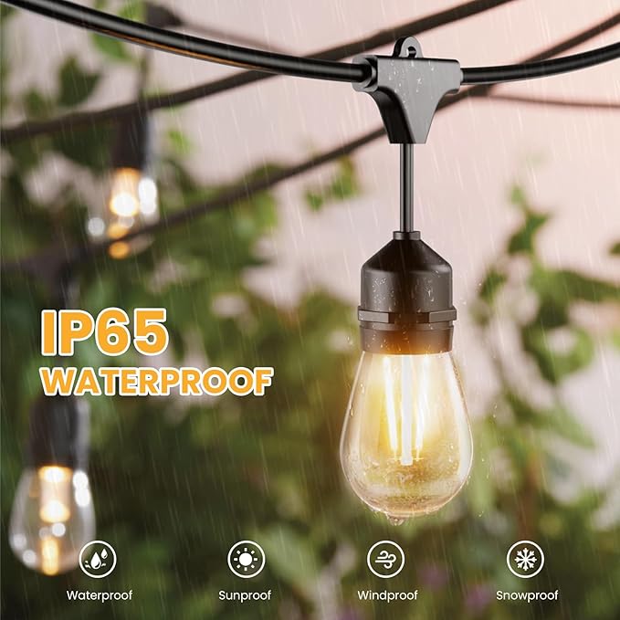 Svater 144 FT Outdoor String Lights 2W, Patio Light for Outside with 32 Antique S14 Plastic LED Bulbs with 30 Pack | Lumora